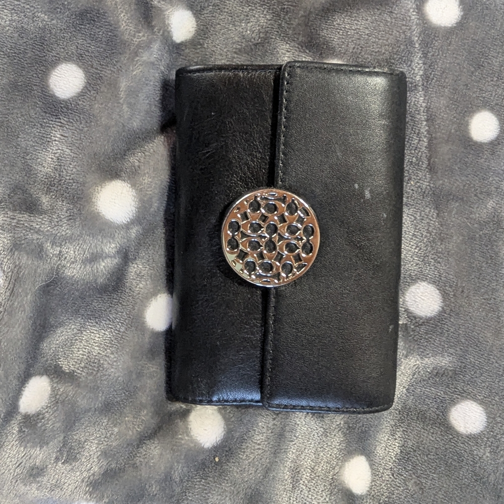 Coach Black Leather Wallet with Silver Accent